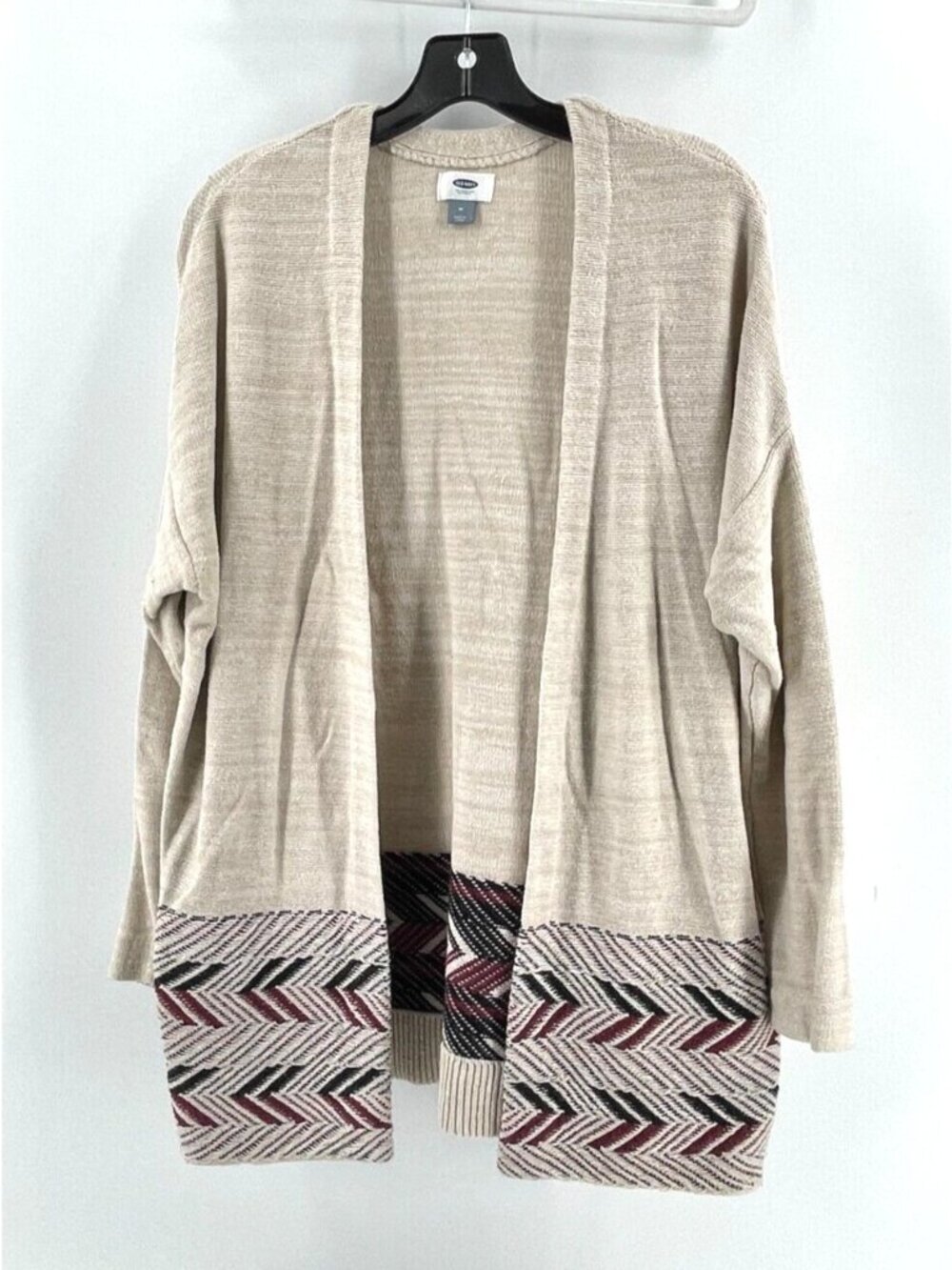 Old Navy Women's Open Drape Front Beige Geometric Trim Cardigan Sweater Size M